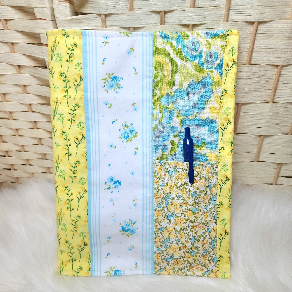 Handmade Quilted Floral  Notebook Cover With Pen Pocket Pen Not Included